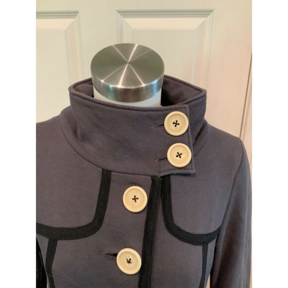 Knitted Dove Black Cotton Button Up High Collar Jacket, Size XS - Picture 2 of 6